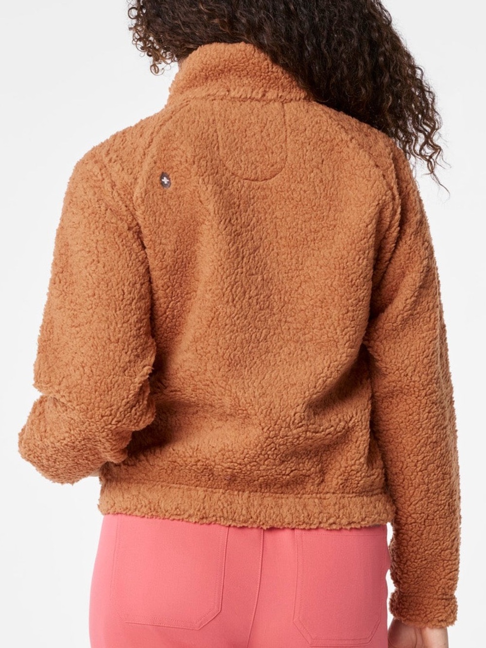 FIGS High Pile Sherpa Fleece Bomber Jacket Full Zip Mocha Brown Tan Medium - Picture 6 of 10